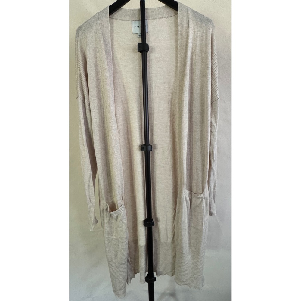 Pink Rose L Oatmeal Longline Open Front Cardigan Duster Pockets MSRP ~$35